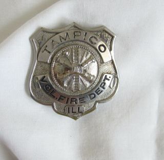 Vintage Tampico Il Ill Illinois Fire Department Uniform Badge Fireman Volunteer