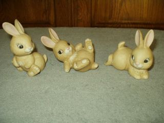 Figurine Home Interiors Homco 3 Bouncing Bunnies Vintage Porcelain Figurines