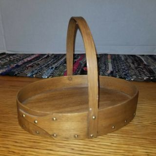 Vintage Small Mini Wood Basket With Brad Hardware Signed