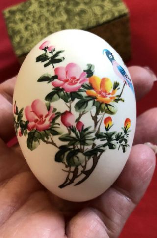 Vintage Chinese Hand Painted Signed Egg W/ Stand And Case