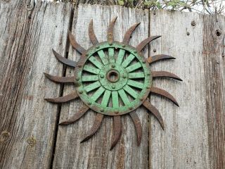 Old John Deere 19.  " Steel Spike Wheel Rotary Hoe Industrial Steampunk Garden Ar