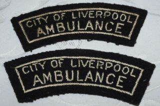 Vintage City Of Liverpool Ambulance Service Shoulder Badge Patch Pair - Medical