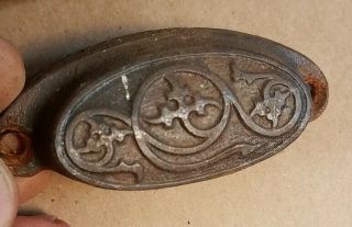 10 Antique Victorian Eastlake Cast Iron Finger Cup Drawer Pulls W/18 Orig Screws