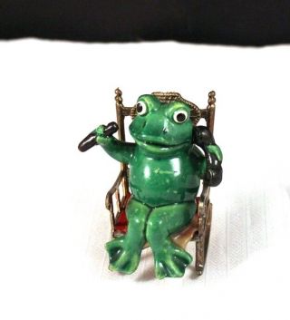 Unique 2.  5 " Ceramic Frog In Chair Figurines