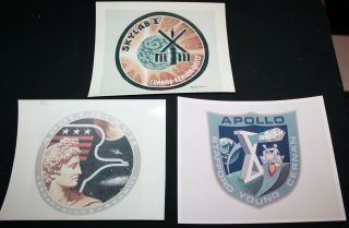 Three Vintage Apollo/skylab Emblems Nasa Glossy Photos