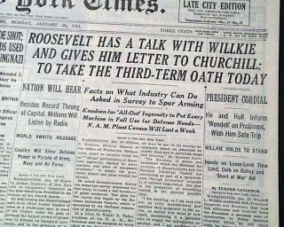 Franklin D.  Roosevelt Inauguration Fdr Inaugural Day Of 3rd Term 1941 Newspaper