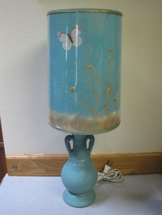 Vintage Mid Century Van Briggle Art Pottery Turquoise Matte Lamp & Shade