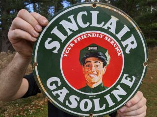 Old Vintage 1949 Sinclair Gasoline & Motor Oil Porcelain Gas Pump Sign Service