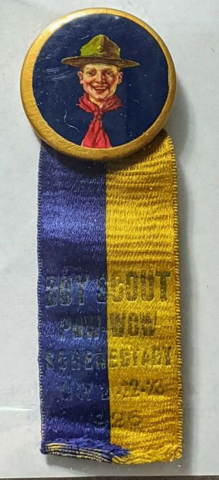 Boy Scout - Pin Back Button - Boy Scout Pow - Wow Schenectady May 21 - 22 - 23 1926