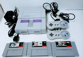 Vintage Nintendo Snes Console Cleaned W/3 Games