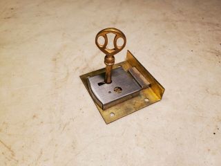 Antique Brass Steel Cabinet Drawer Lock W Key - Restoration Project