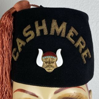 Vintage Fez Hat Cashmere Black Wool W/ Enamel Viking Pin Lou - Walt Ny