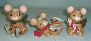 Vintage Set Of 3 Homco Porcelain Ice Skating Christmas Mice Mouse Figurines