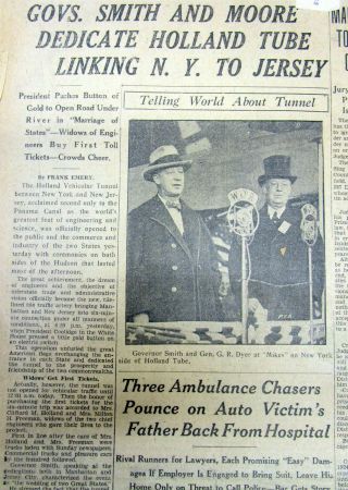 1927 Newspaper Opening Of The Holland Tunnel Between Manhattan & Jersey City Nj
