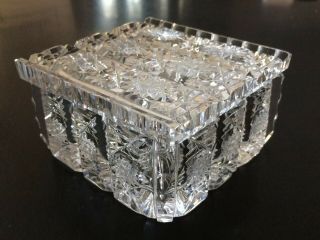 Vintage Cut Glass Crystal Square Trinket Lidded Box 4 " X 4 " X 2 "