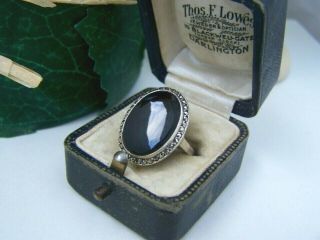 Gorgeous Vintage Sterling Silver Onyx & Marcasite Ring Size N 6.  75 Unusual Rare