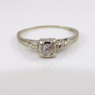 Vtg Antique Art Deco 18k White Gold Ring Old Mine Cut Diamond Size 6.  5 Lfj3