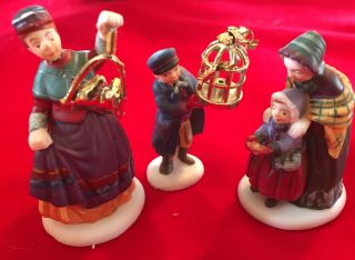 Dept 56 Christmas Village Set Of 3 City People Bird Cage Figurines Porcelain