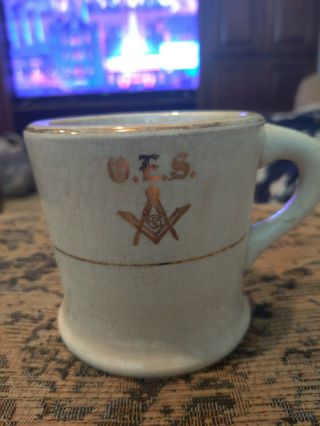 Oes Vintage Freemason Masonic Lodge Mug Square & Compass And Gold Trim