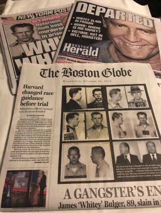 Whitey Bulger Murdered Newspapers - Boston Globe,  Boston Herald,  York Post