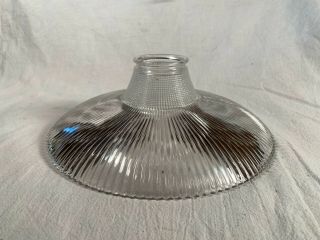 Antique Holophane Industrial Flat Glass Lamp Shade 9&1/2 " W 2&1/4 " Fittter