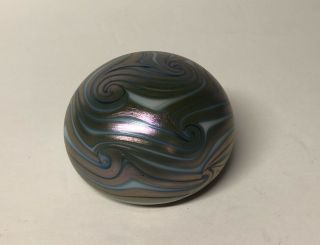 Vintage Orient & Flume Signed Iridescent Swirled Art Glass Paperweight 1977