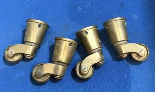 4 Vintage Medium Size Cast Brass Cup Castors For Furniture Or Table