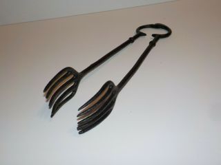 Vintage 13 " Cast Iron Fireplace Bbq Grilling Tongs