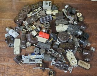 Vintage Brown Electrical Outlets Switchs Plugs Sockets