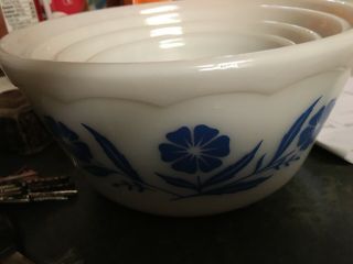 Vintage Set Of 4 Hazel Atlas Blue Corn Flower Mixing Bowls