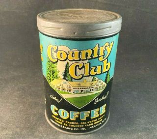 Vintage Country Club Coffee 1lb Rare Old Advertising Tin Can