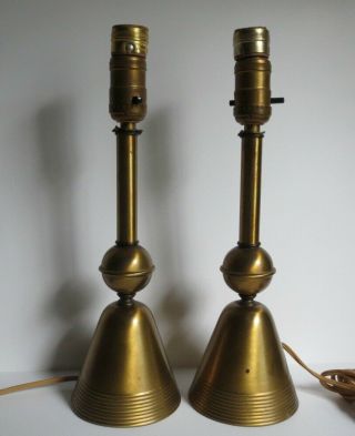 Pair Vintage Mid - Century Modern Atomic Table Lamp Brass Metal Space Age Sputnik