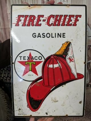 Vintage Dated 1962 Texaco Fire Chief Gasoline Advertising Porcelain Gas Oil Sign