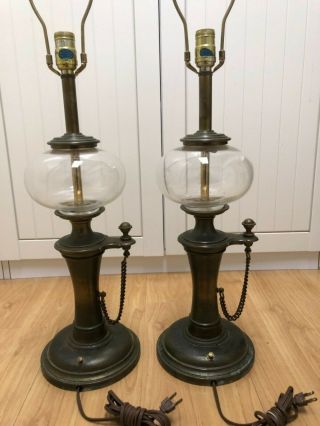 Vintage Stiffel Nautical Style Brass & Glass Light Lamps 31 " Tall