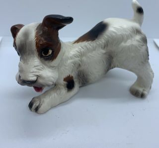 Vintage Lefton Porcelain Schnauzer Dog Figurine Brown & White 4”x 3”