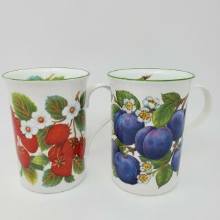 Set Of Two Tea Cups Coffee Mugs Crown Trent China Staffordshire England Fruit