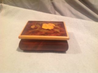 Small Vintage Inlaid Wood Wooden Jewelry Box Made In Italy Italian Flower