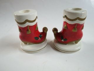 Vintage Napcoware Napco Christmas Candle Holder Elf Shoes Stocking Set