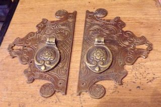 Set Of 2 Antique Brass Furniture Thumb Tab Drawer Pulls Made In England