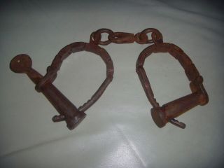 Vintage / Antique Cast Iron Handcuffs With Key -