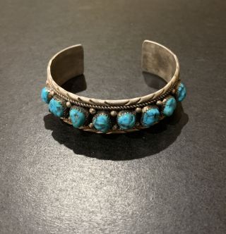 Vintage Navajo Sterling Silver Turquoise Cuff Bracelet With 8 Stones 36 Grams