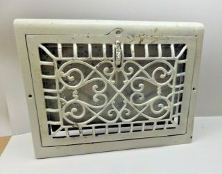 Antique Ornate Cast Iron Wall Furnace Floor Grate Spring Loaded Rare 14x11 "