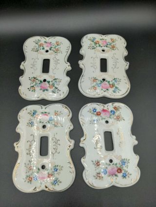 Vintage Porcelain Light Switch Plate Covers Hand Painted Roses Gold Trim 4 Aval