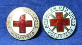 Wwii Sterling American Red Cross Volunteer Badges - 2 Different Variations