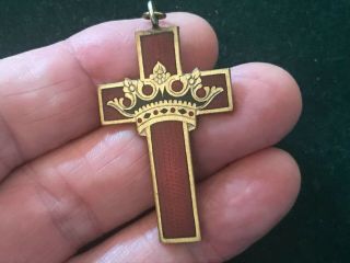 Knights Templar York Rite Crown Cross Pendant Fob Red Guilloche Enamel 2 "