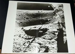 Nasa Official Apollo 16 Photograph Of Astronaut Collecting Lunar Sample