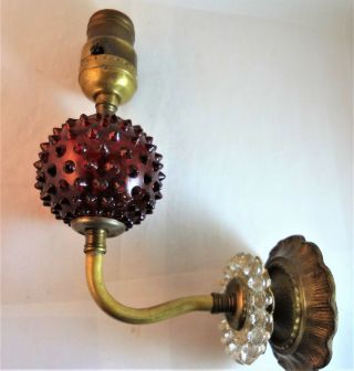 Vintage Ruby Hobnail And Brass (?) Wall Mounted Light Fixture / Sconce