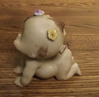 Vintage Lefton Bisque Pottery Kewpie Doll Figurine Crawling Baby With Flowers