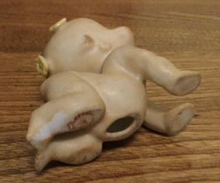 Vintage Lefton Bisque Pottery Kewpie Doll Figurine Crawling Baby with Flowers 3