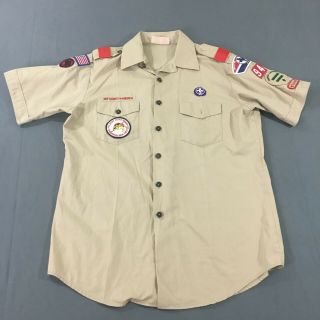 Vintage Boy Scouts Patrol Leader Button Down Shirt Short Sleeve Size Large Patch